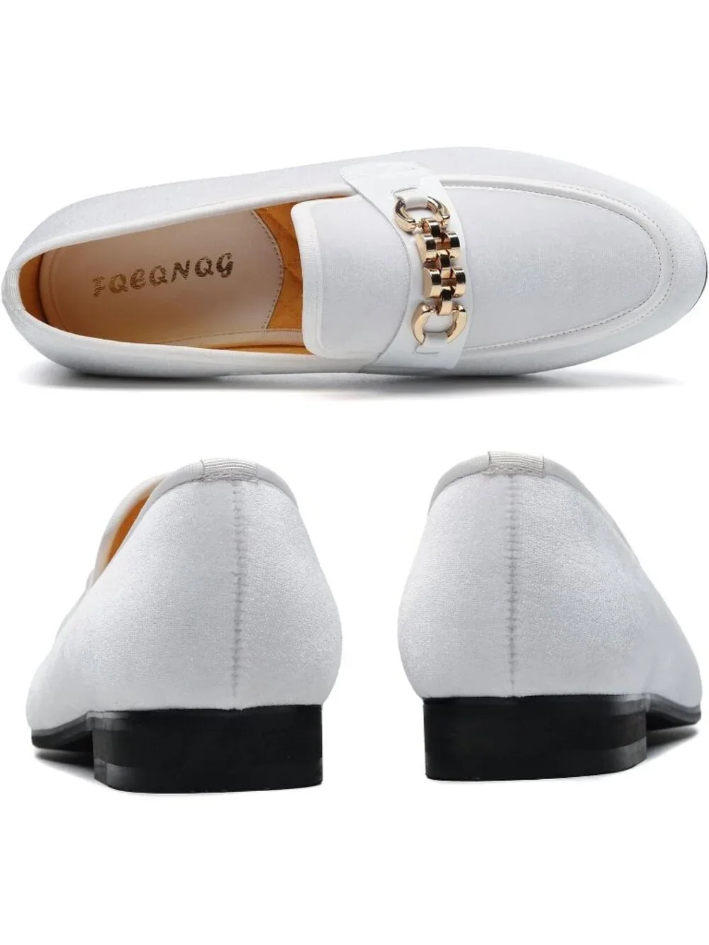 Men's White Velvet Gold Horse Bit Classic Loafer Slip On Casual Dress Shoes